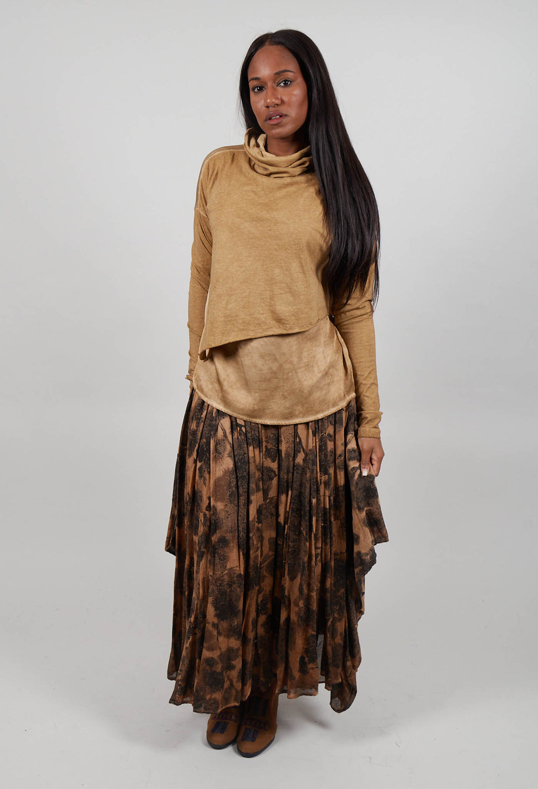 Asymmetric High-Neck T-Shirt in Gold