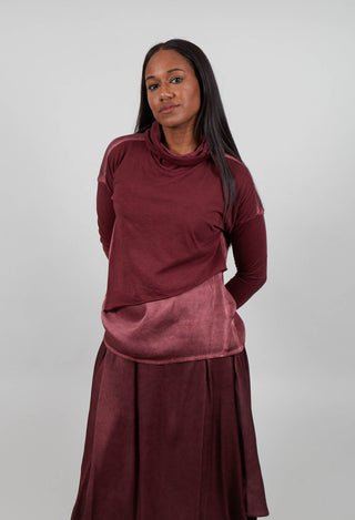 Asymmetric High-Neck T-Shirt in Red Amethyst