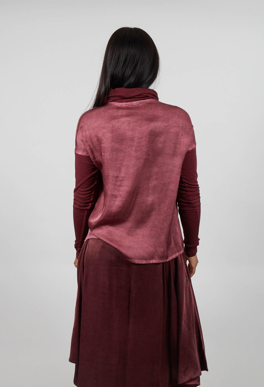 Asymmetric High-Neck T-Shirt in Red Amethyst