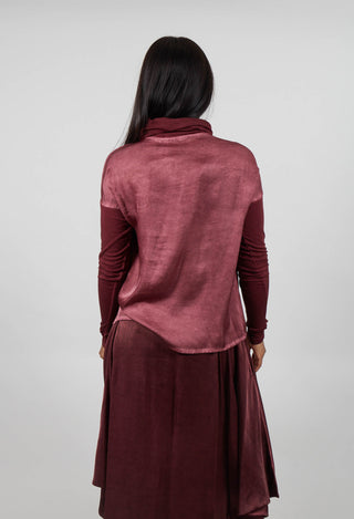 Asymmetric High-Neck T-Shirt in Red Amethyst