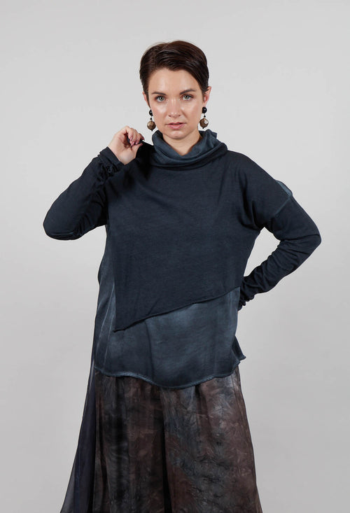 Asymmetric High-Neck T-Shirt in Ultramarine Petrol