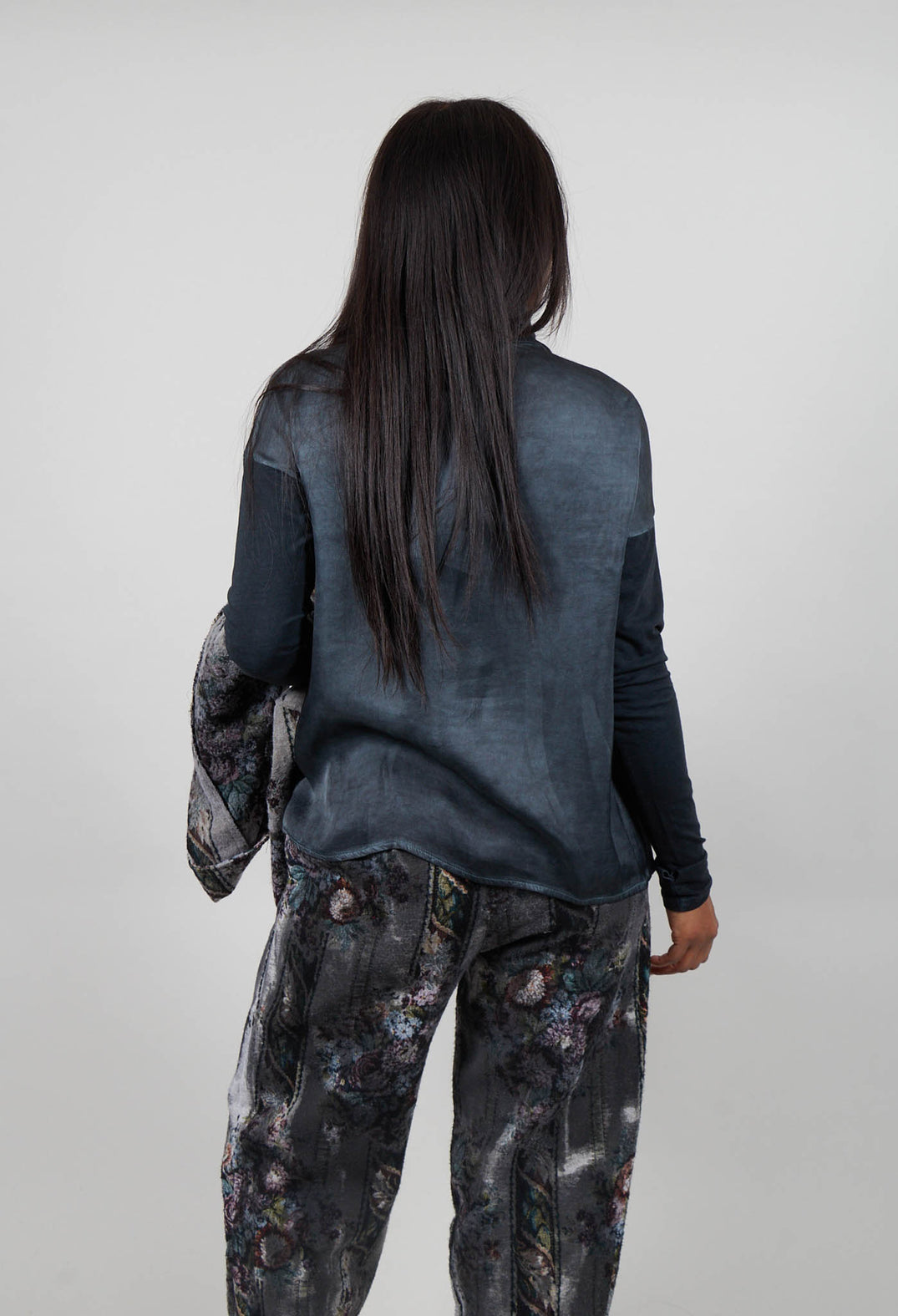 Asymmetric High-Neck T-Shirt in Ultramarine Petrol