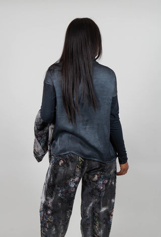 Asymmetric High-Neck T-Shirt in Ultramarine Petrol