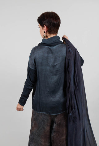 Asymmetric High-Neck T-Shirt in Ultramarine Petrol