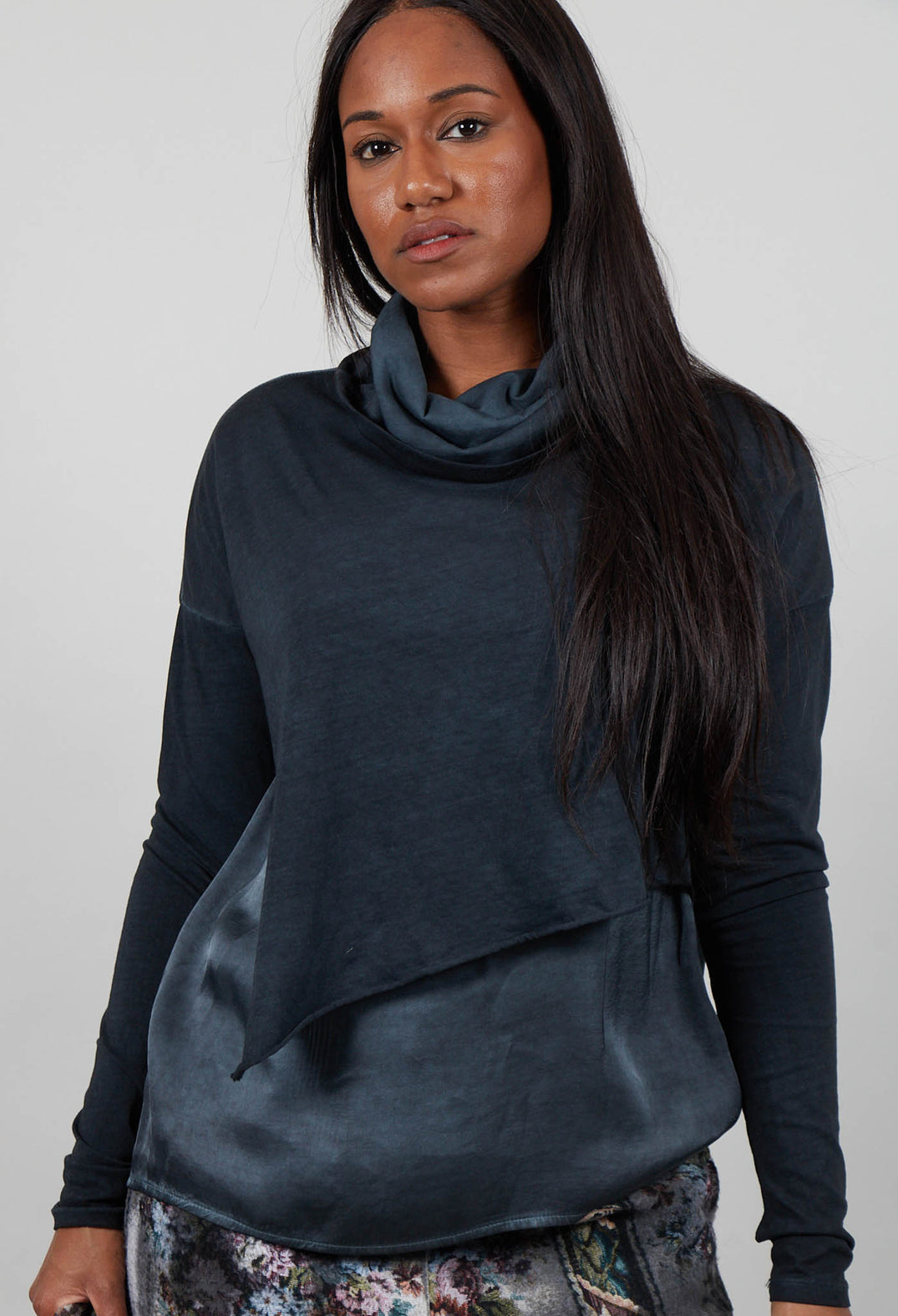 Asymmetric High-Neck T-Shirt in Ultramarine Petrol