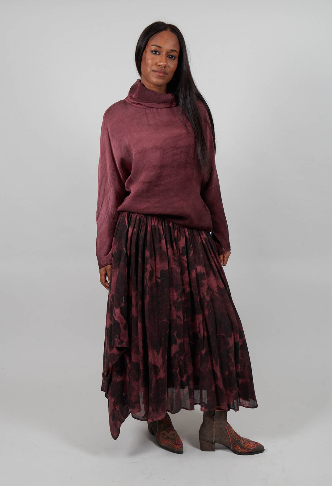 Ruffle Skirt in Red Amethyst