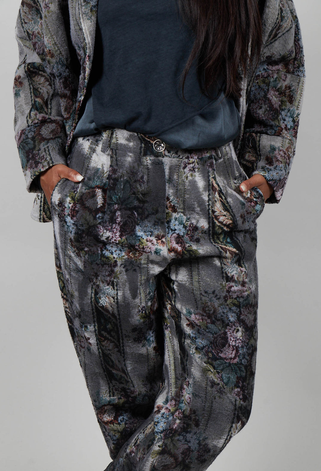 Brushed Jacquard Trousers in Ash Grey