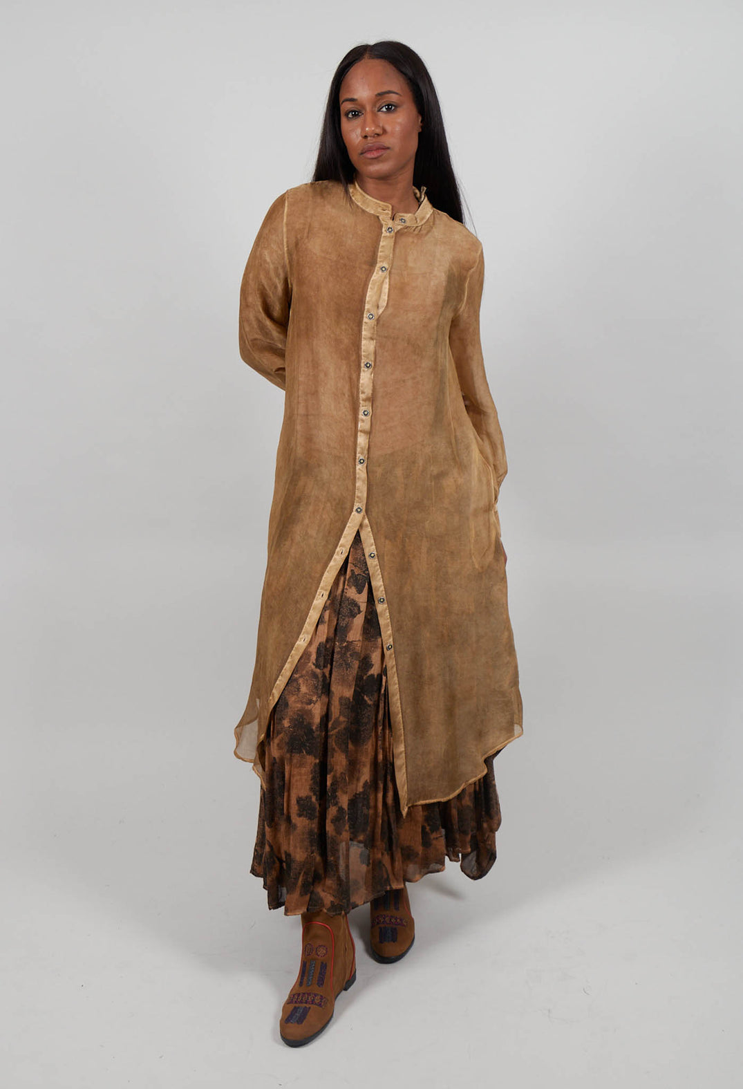 Shirt Dress in Gold Amber