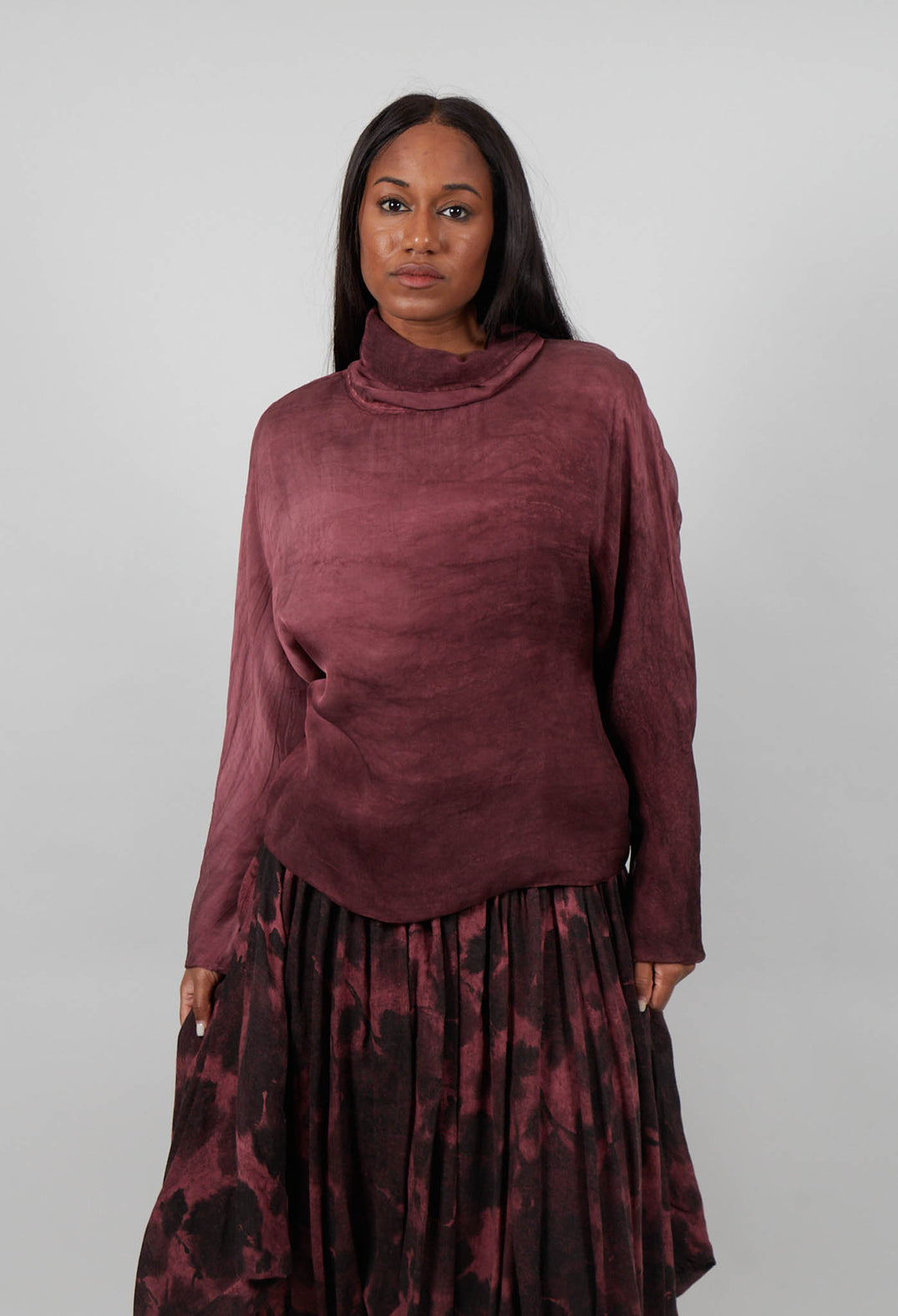 Boxy Long Sleeve Top in Red Amethyst