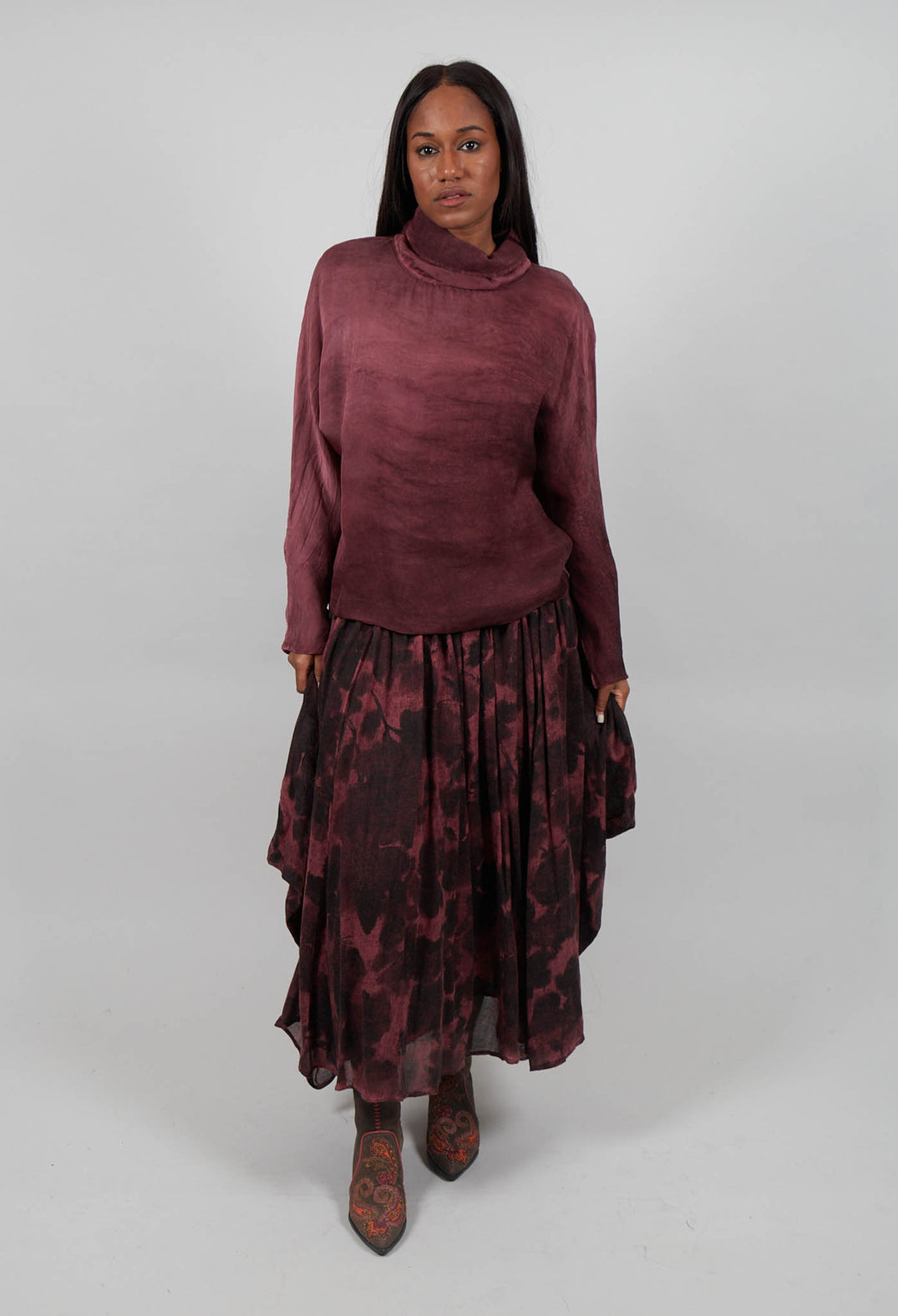 Boxy Long Sleeve Top in Red Amethyst