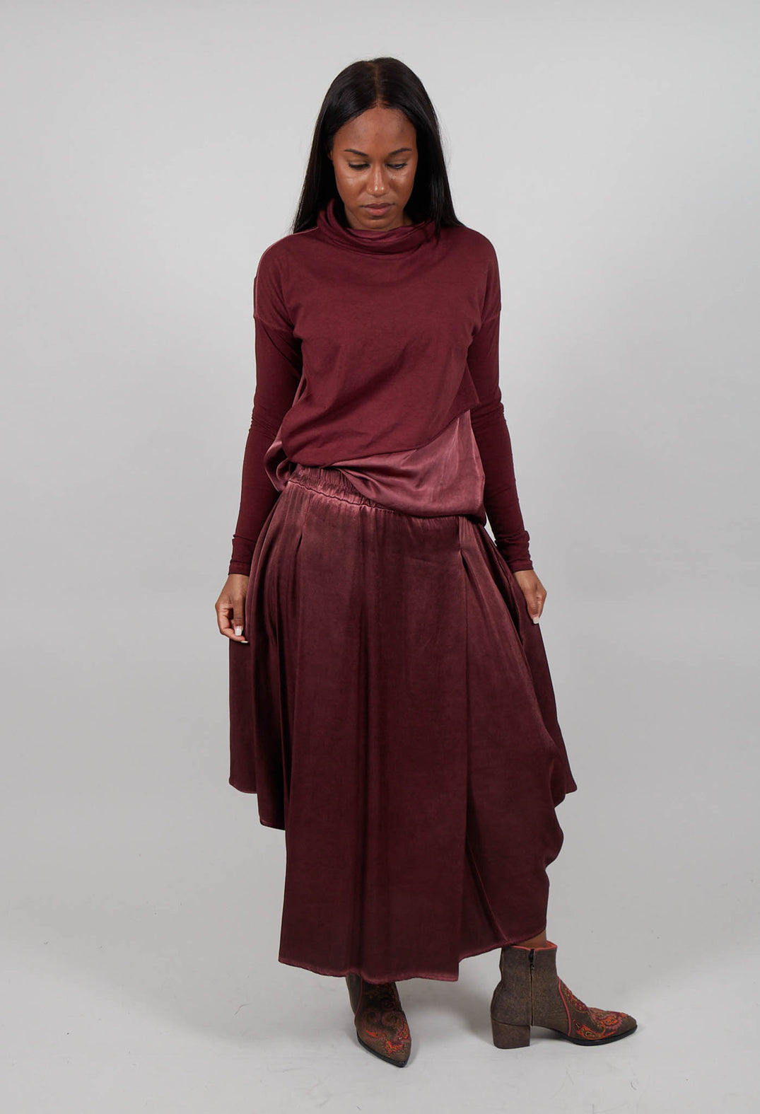 Hammered Satin Skirt in Red Amethyst