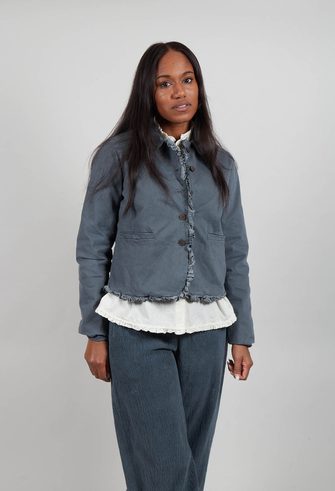 Ruffled Edge Jacket in Asfalto