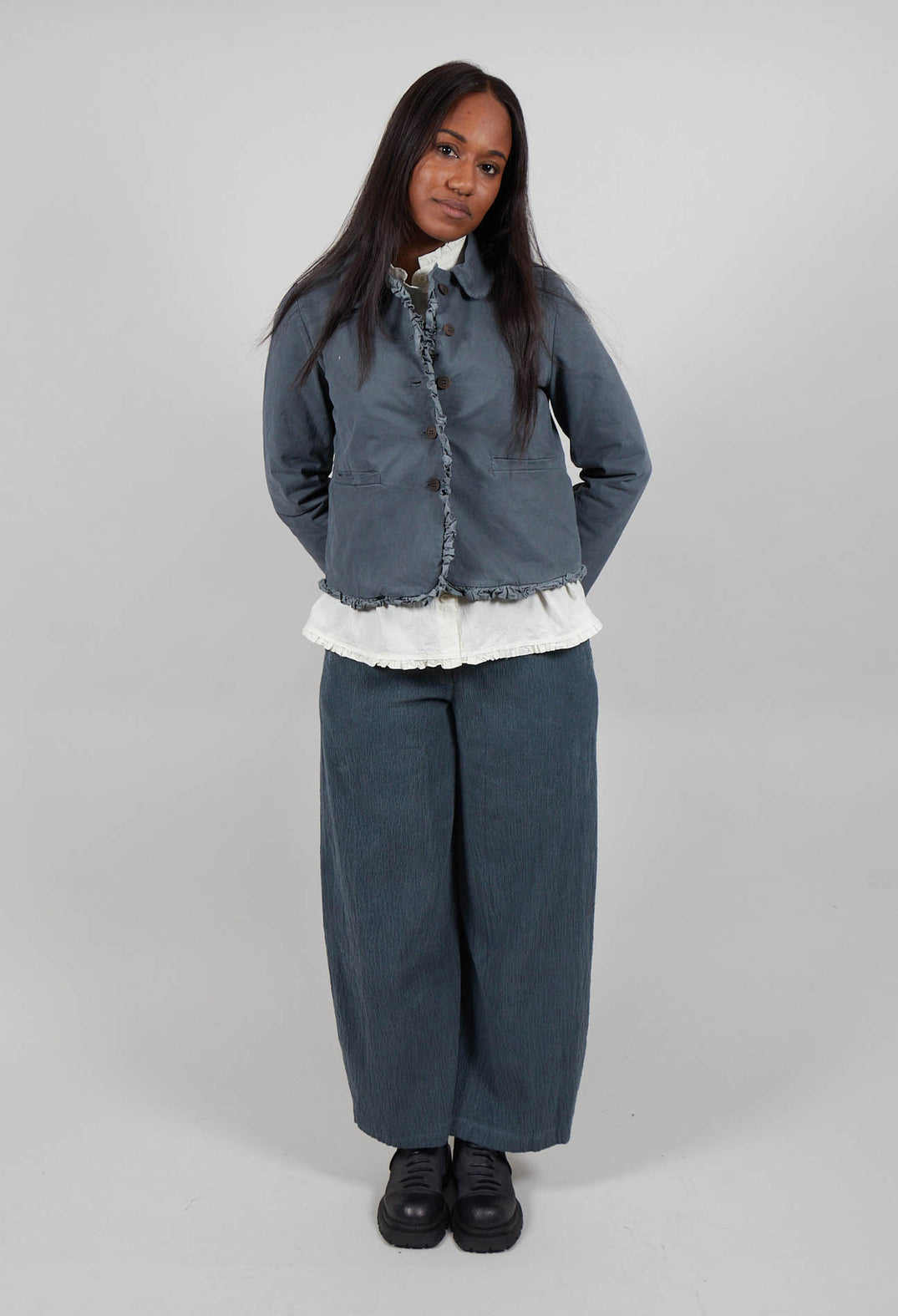 Ruffled Edge Jacket in Asfalto