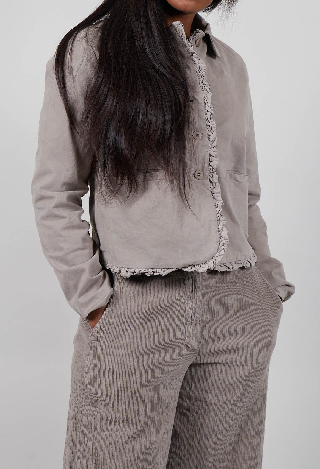 Ruffled Edge Jacket in Tortora