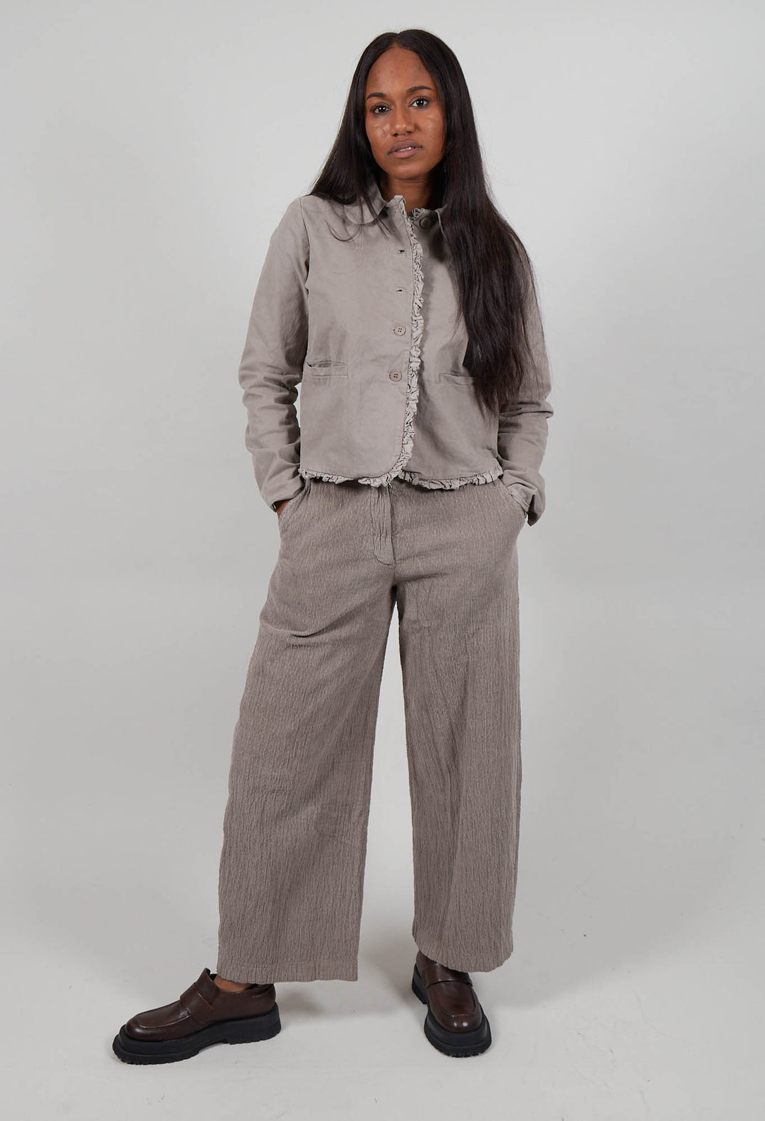 Ruffled Edge Jacket in Tortora