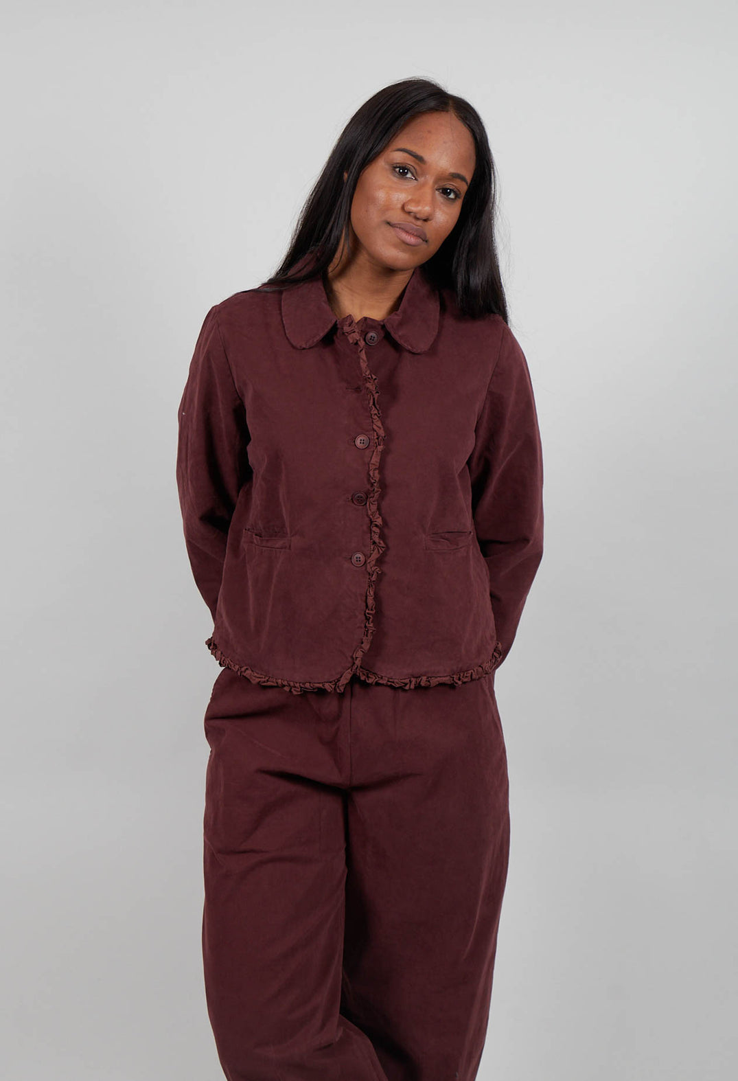 Ruffled Edge Jacket in Amarena