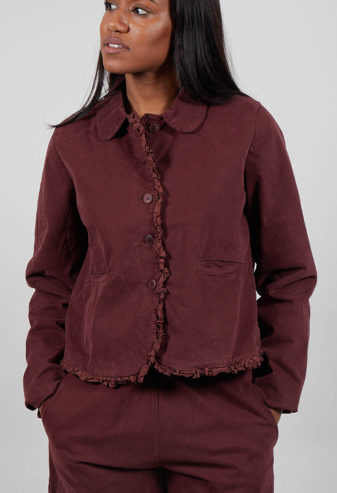 Ruffled Edge Jacket in Amarena
