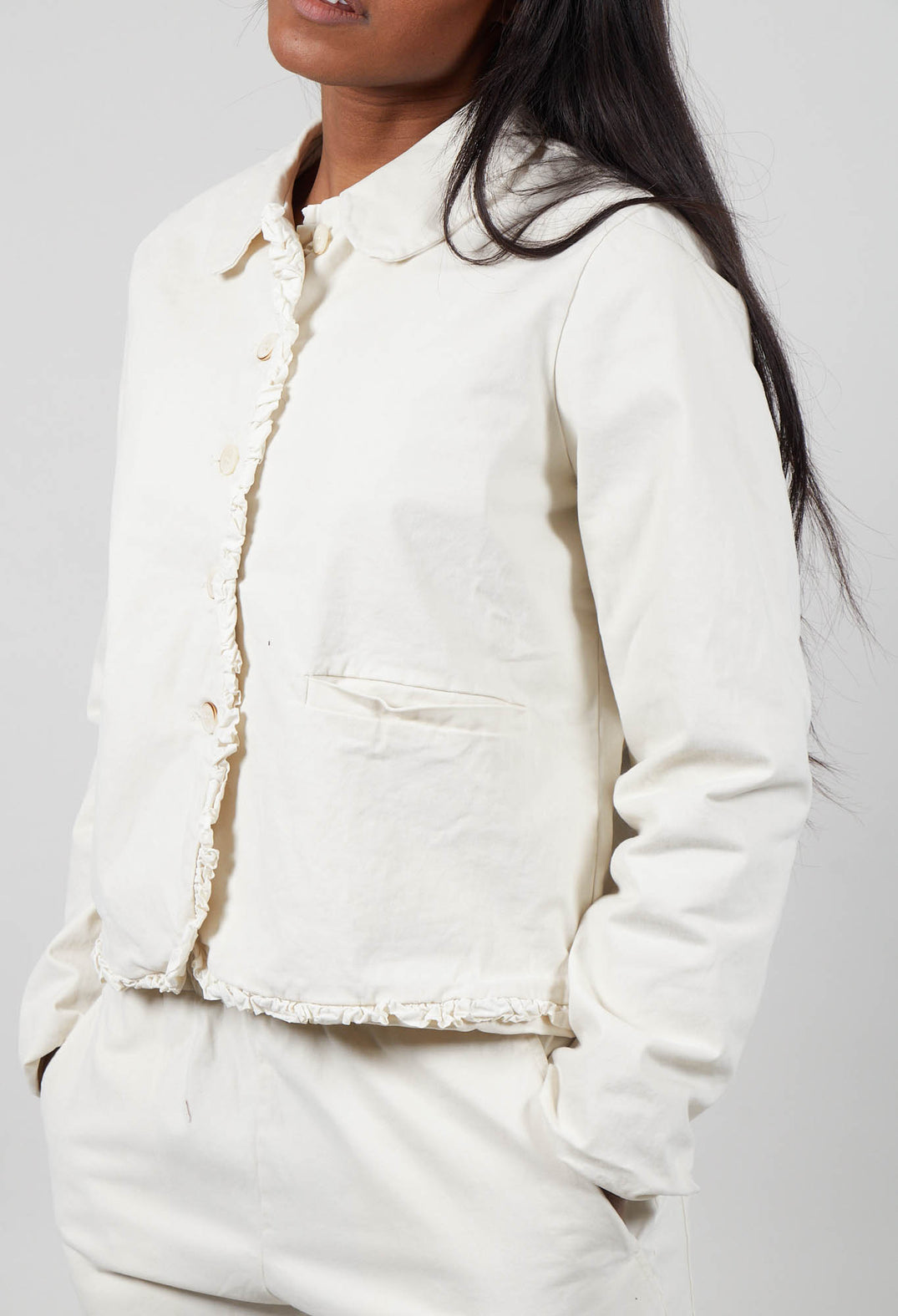 Ruffled Edge Jacket in Chalk