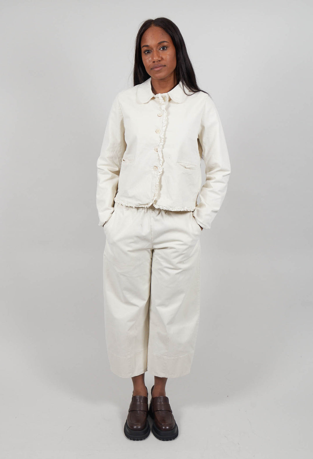 Ruffled Edge Jacket in Chalk