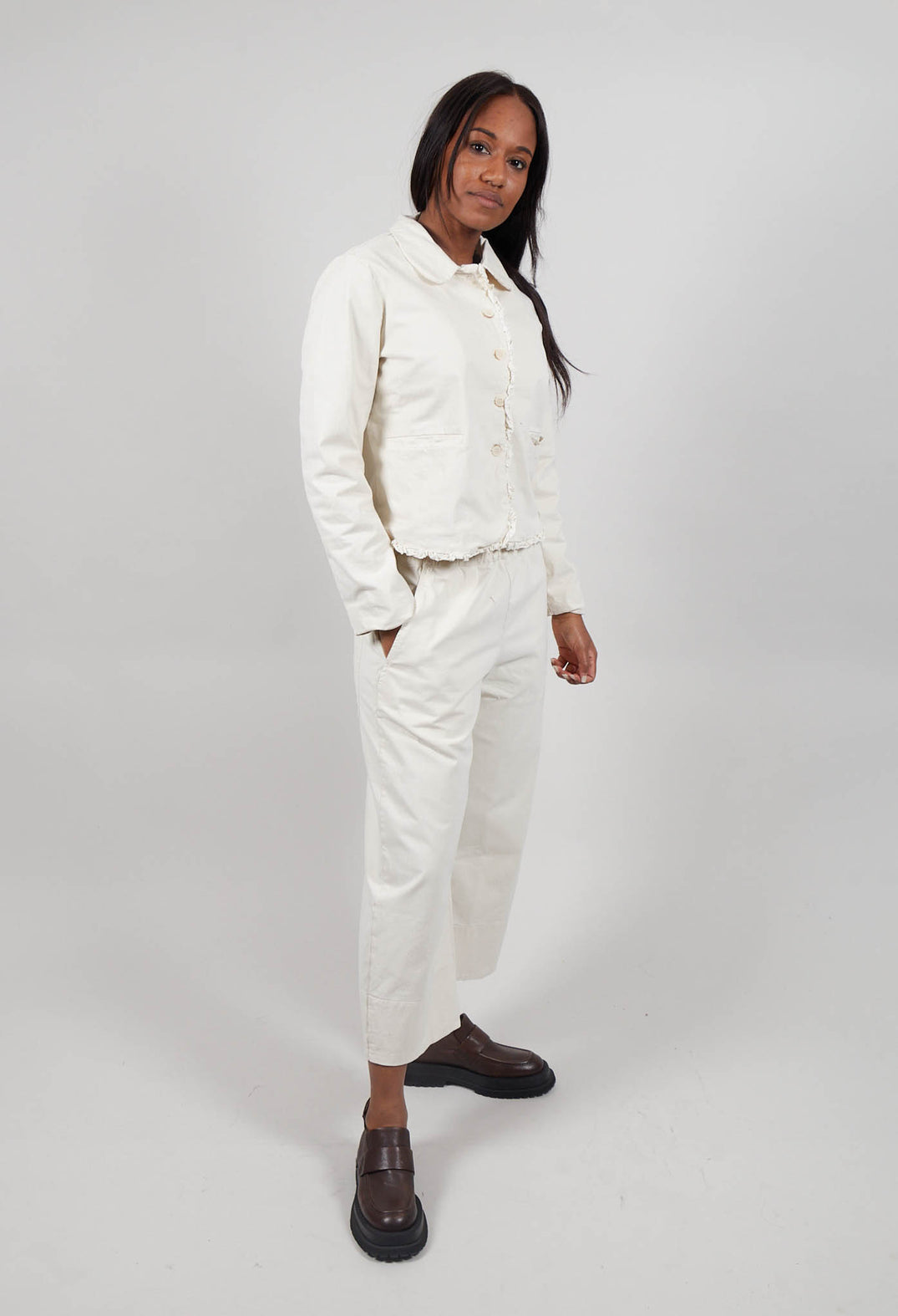 Barrel Leg Trousers in Chalk