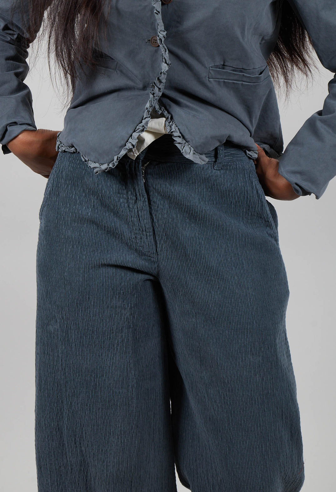 Velvet Wide Leg Trousers in Asfalto