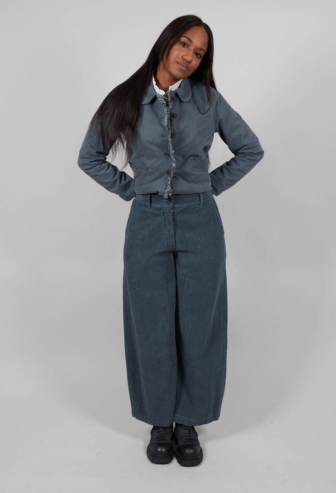 Velvet Wide Leg Trousers in Asfalto