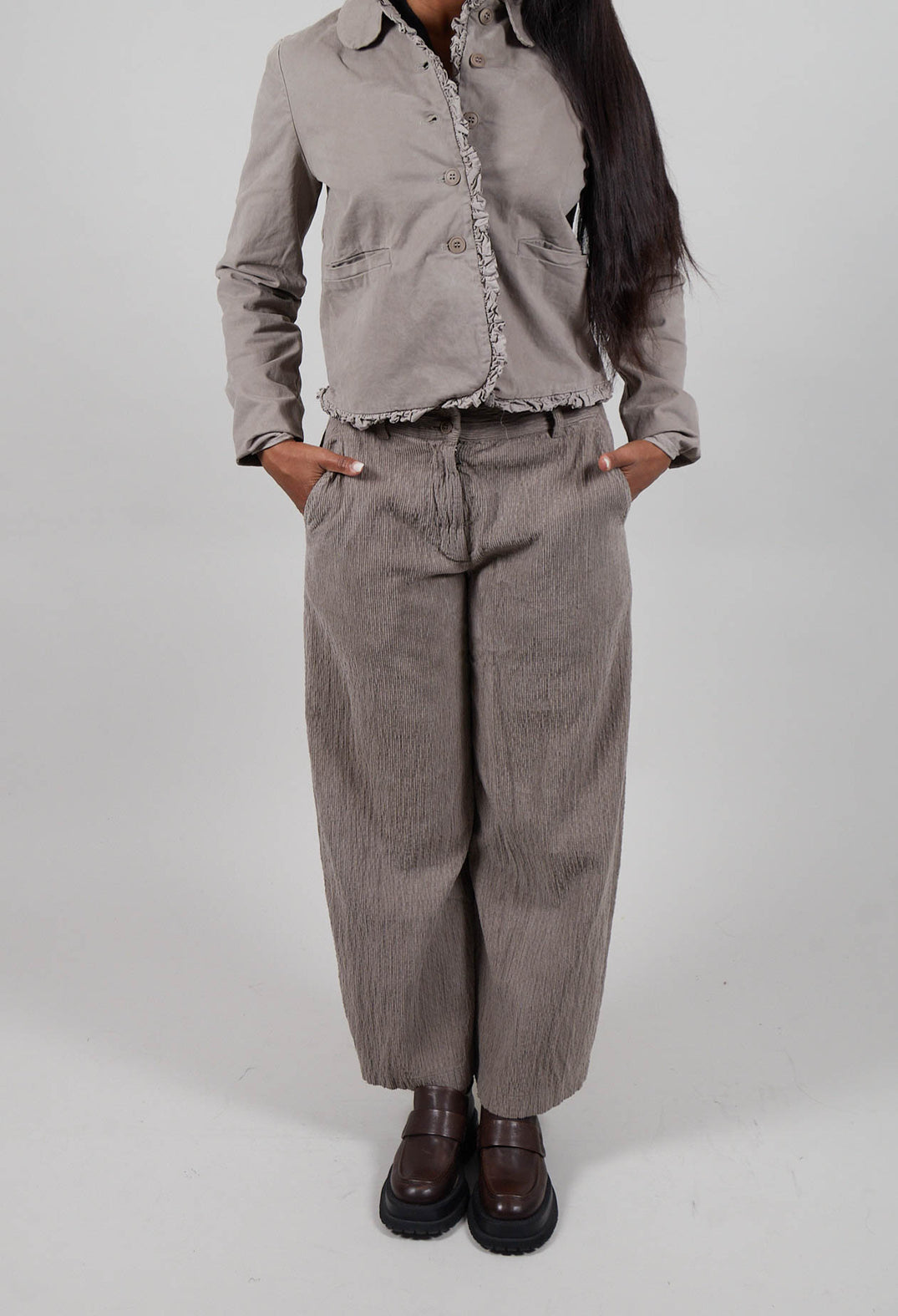 Velvet Wide Leg Trousers in Tortora