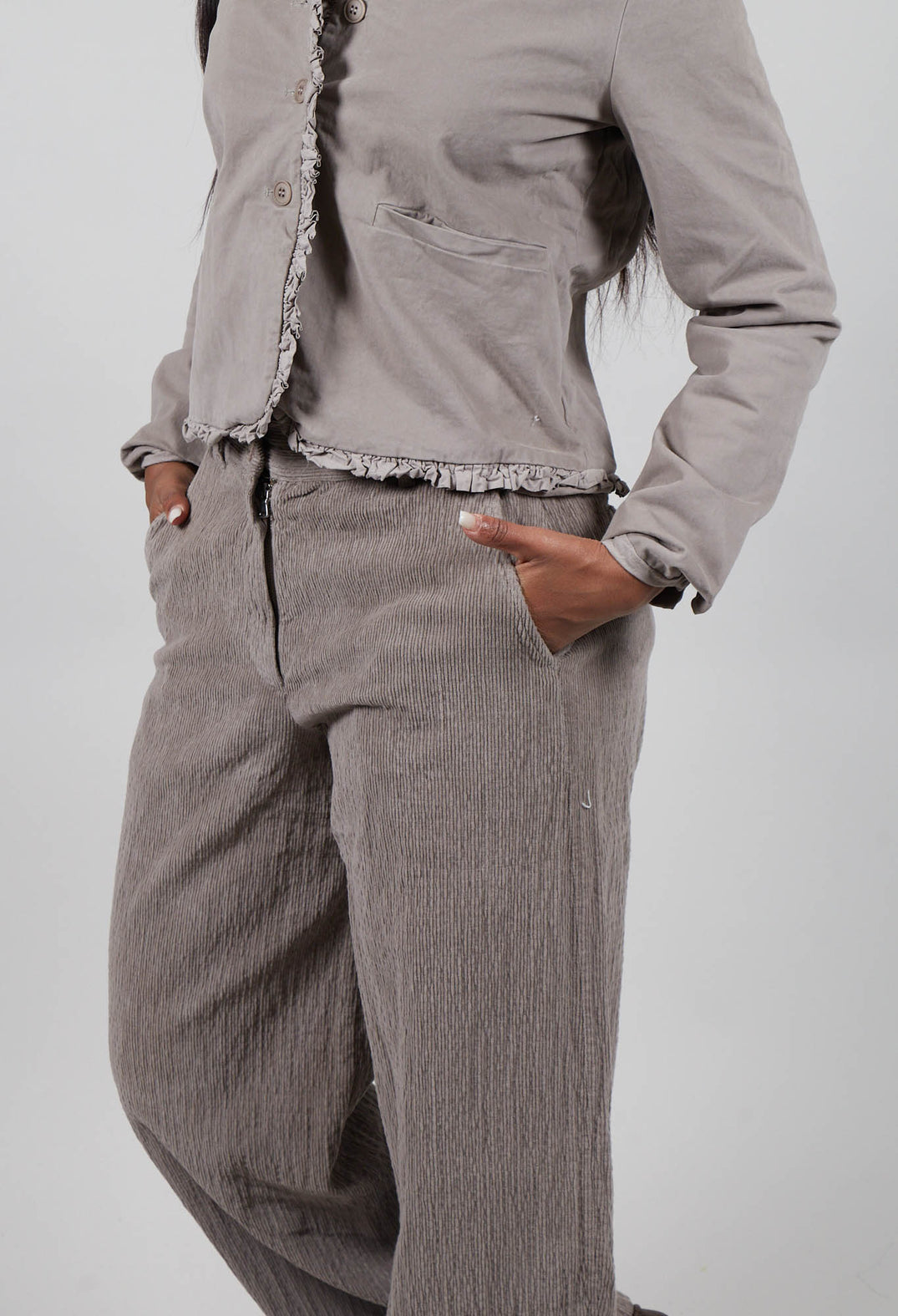 Velvet Wide Leg Trousers in Tortora