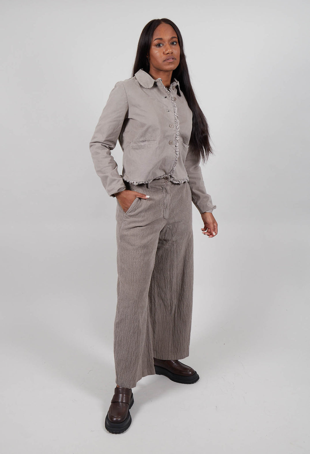 Velvet Wide Leg Trousers in Tortora