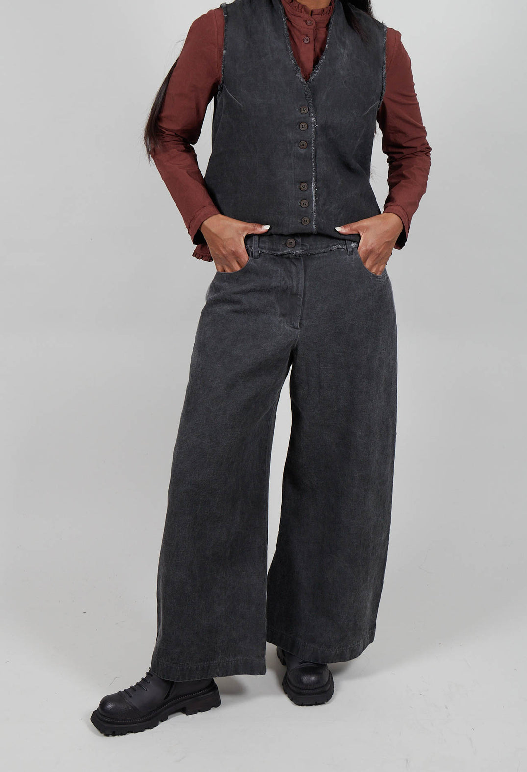 Wide Leg Cotton Drill Trousers in Black