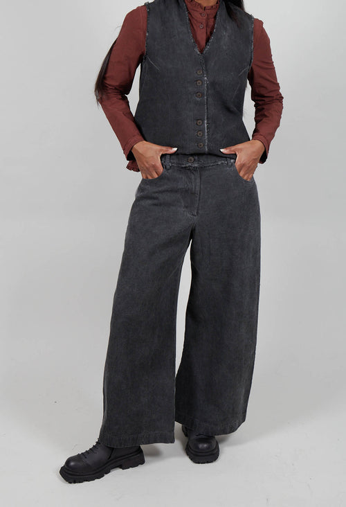 Wide Leg Cotton Drill Trousers in Black