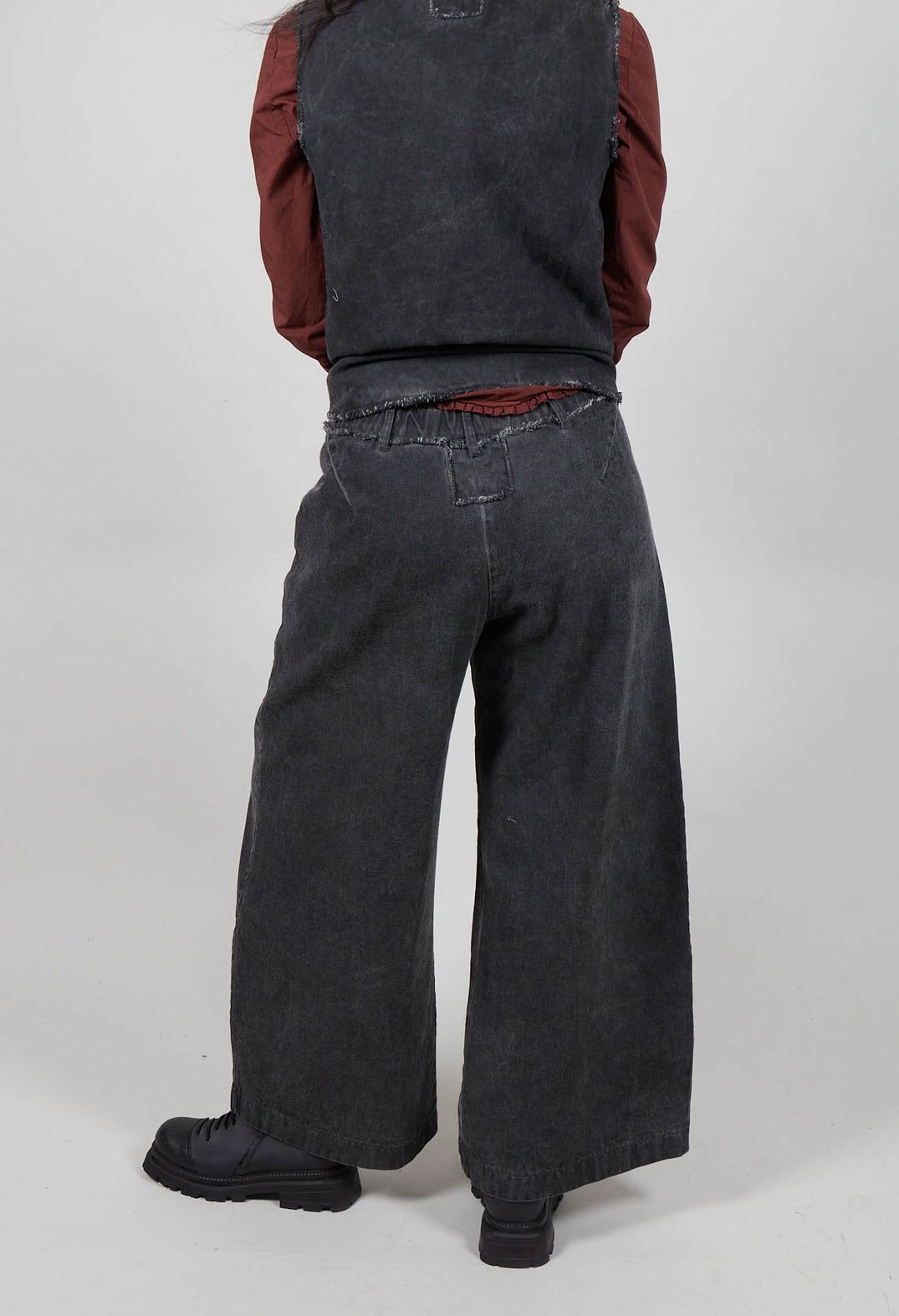 Wide Leg Cotton Drill Trousers in Black