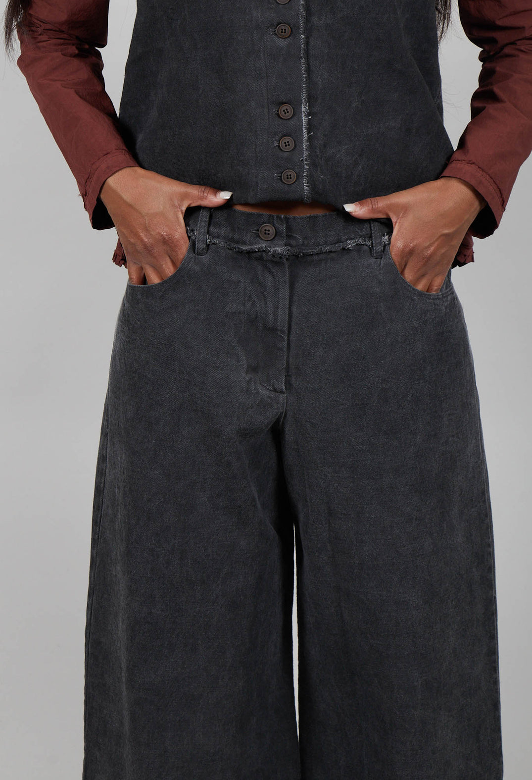 Wide Leg Cotton Drill Trousers in Black