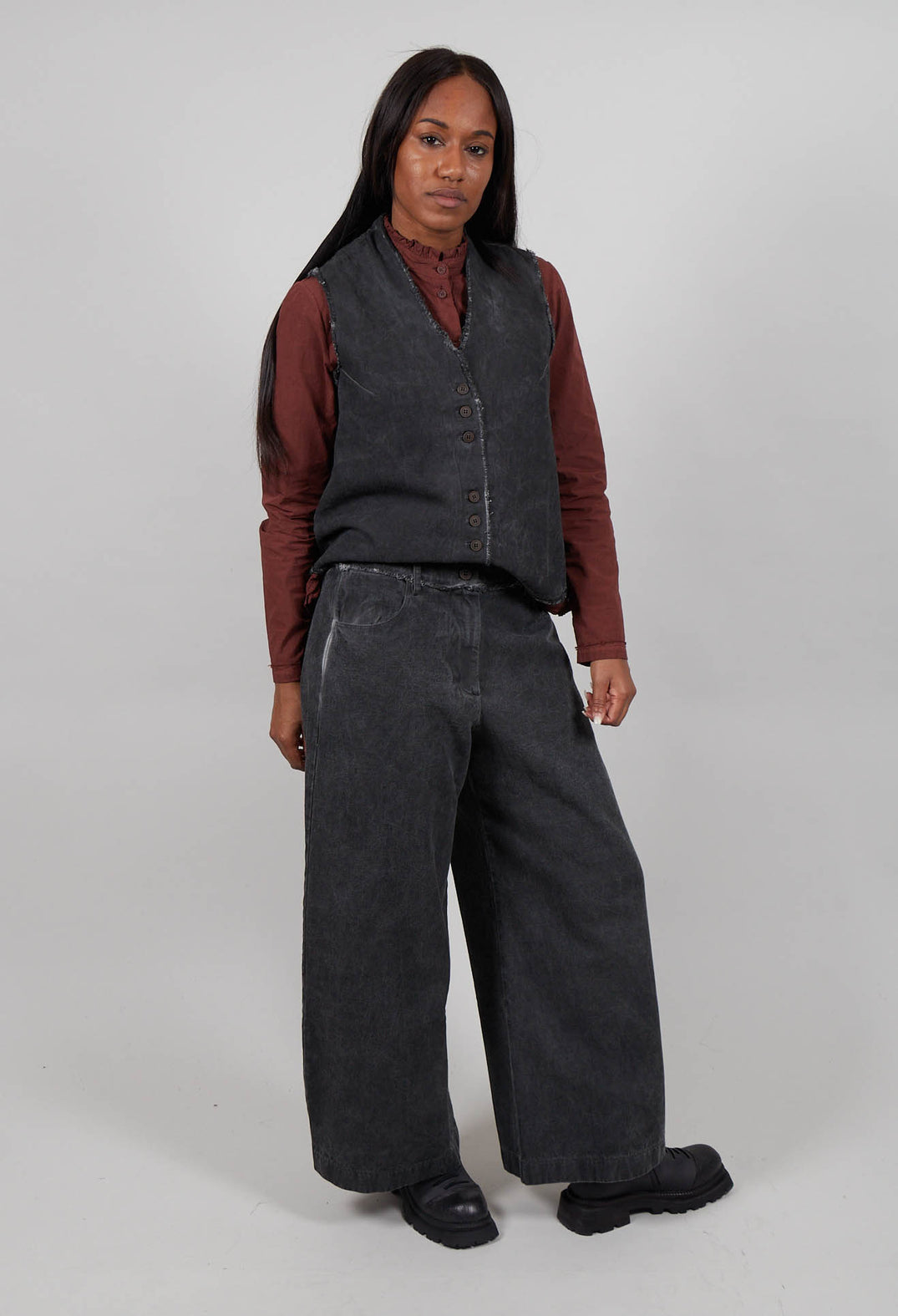 Wide Leg Cotton Drill Trousers in Black