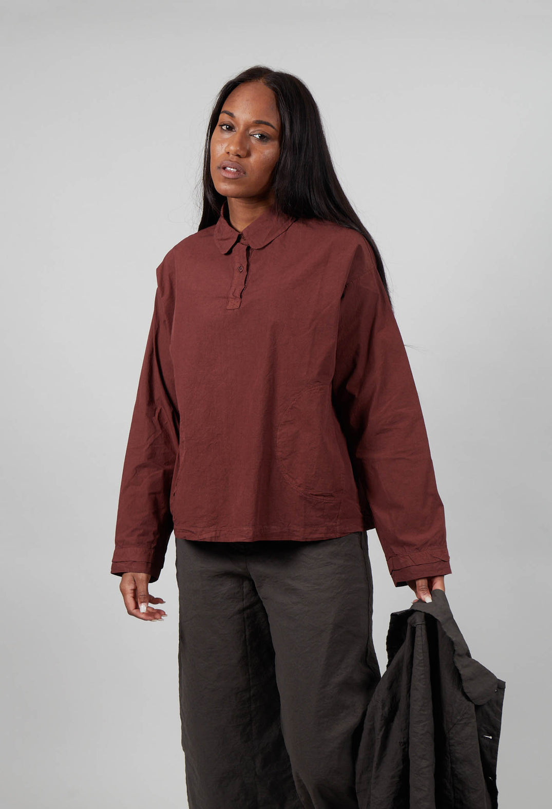 Long Sleeve Polo Shirt in Amarena