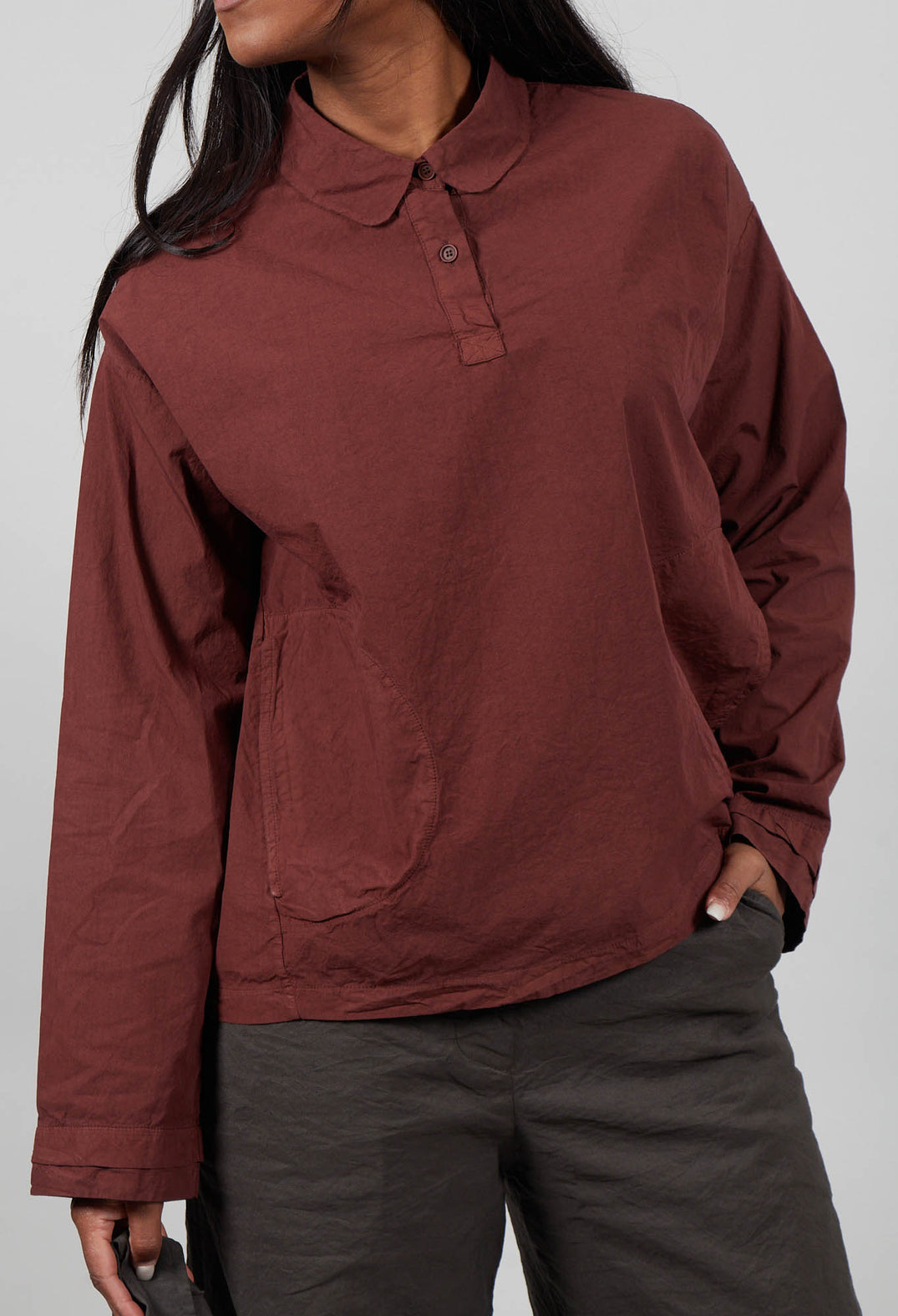 Long Sleeve Polo Shirt in Amarena
