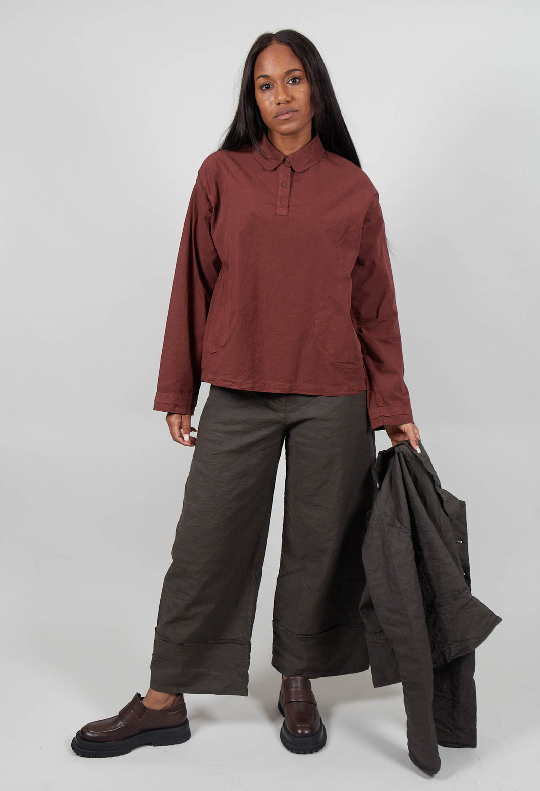 Long Sleeve Polo Shirt in Amarena