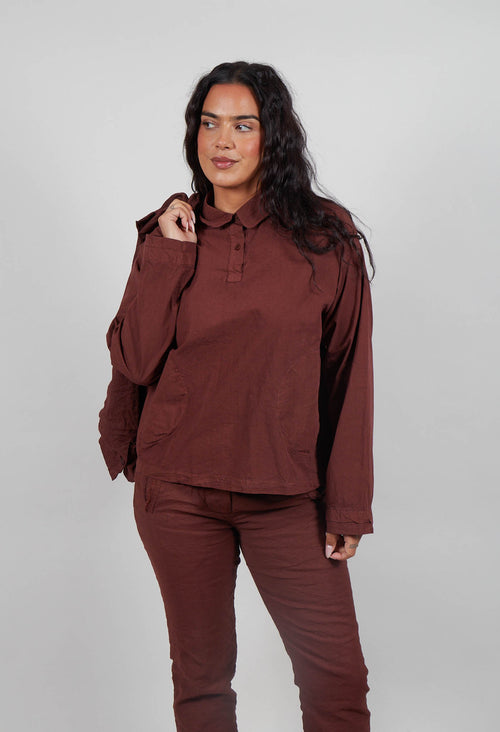 Long Sleeve Polo Shirt in Amarena