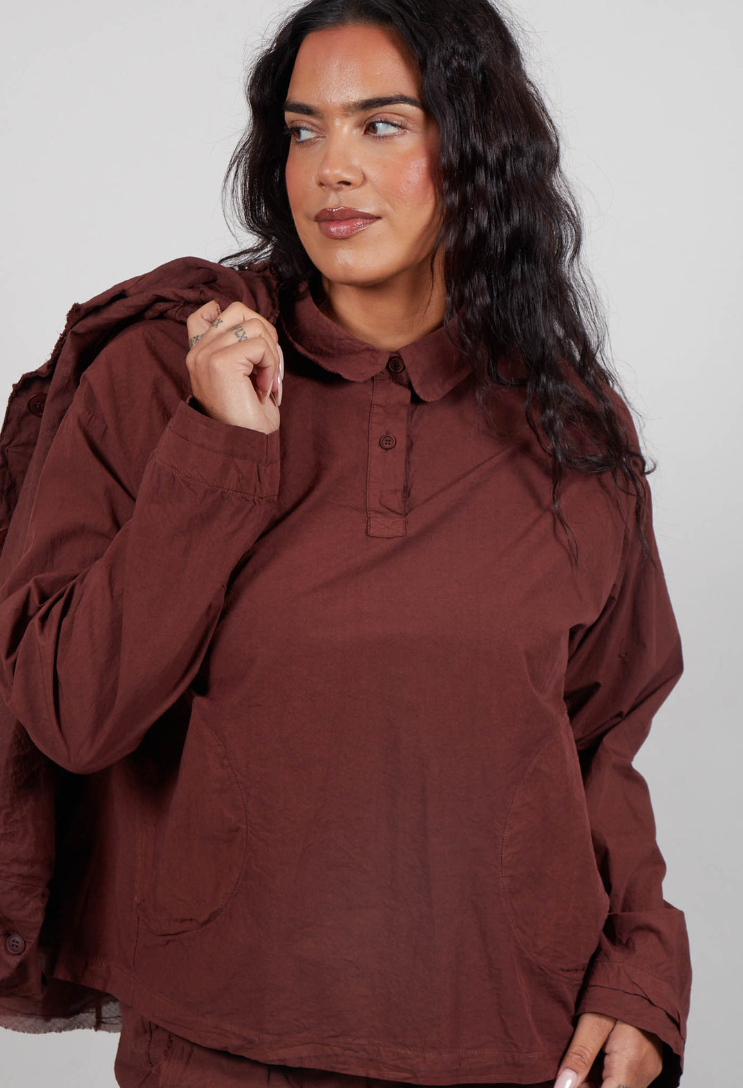 Long Sleeve Polo Shirt in Amarena