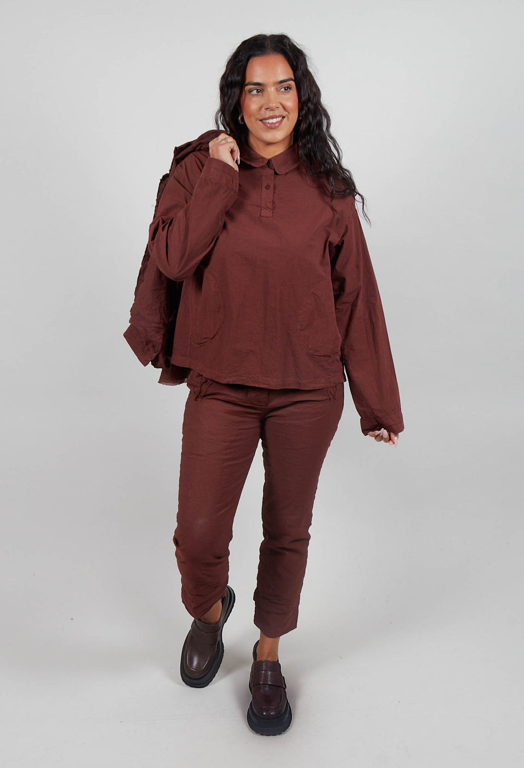 Long Sleeve Polo Shirt in Amarena