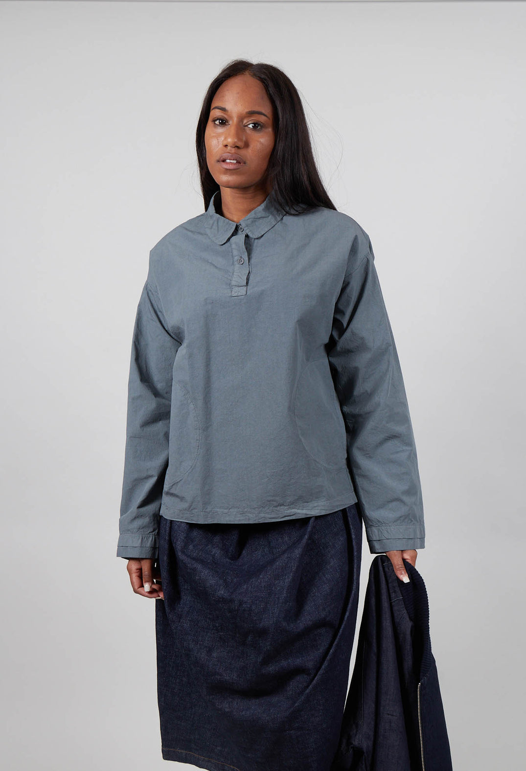 Long Sleeve Polo Shirt in Asfalto