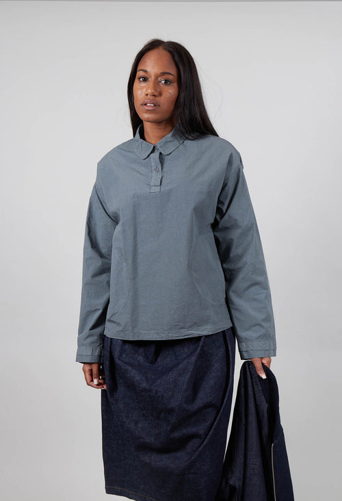 Long Sleeve Polo Shirt in Asfalto