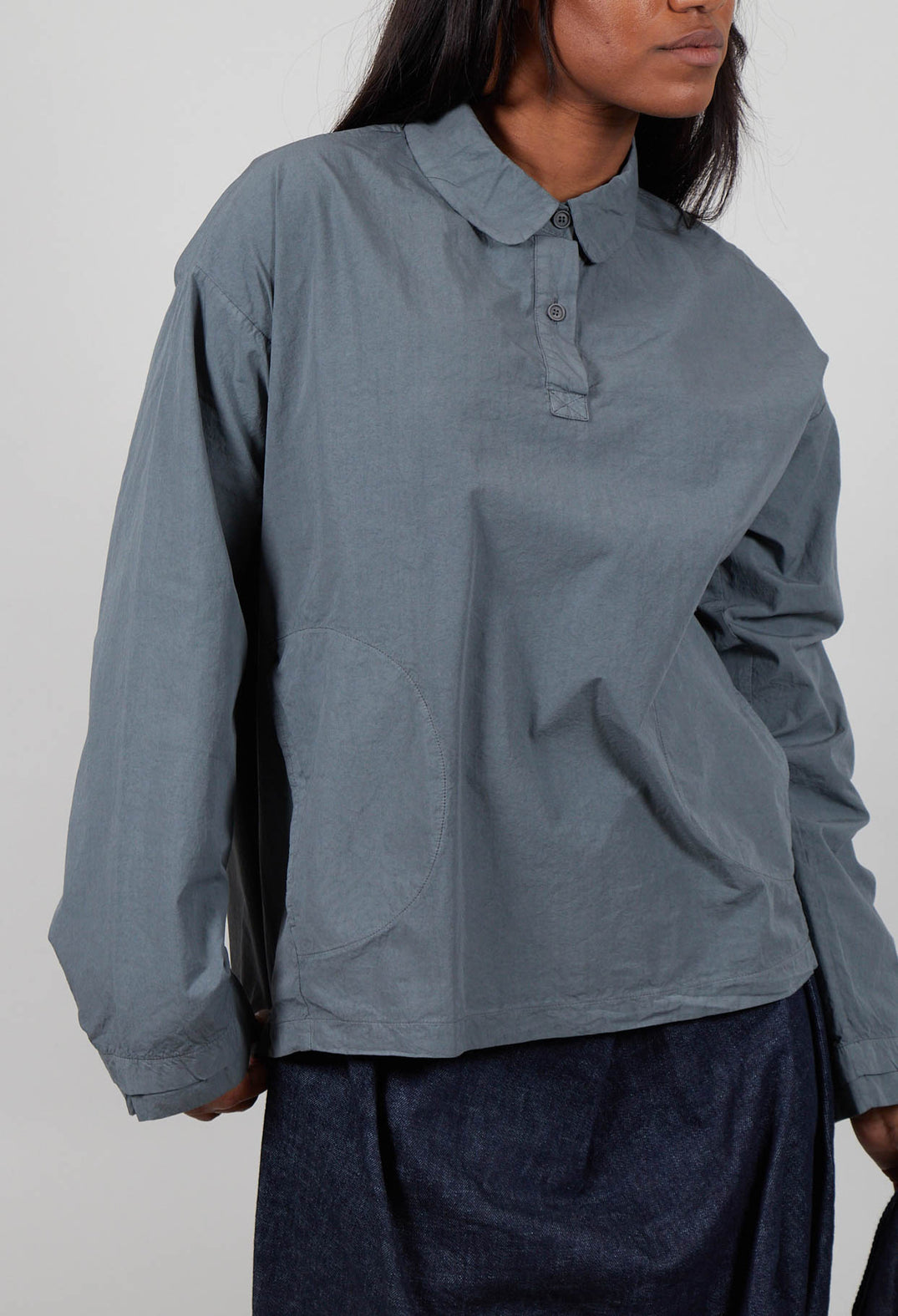 Long Sleeve Polo Shirt in Asfalto