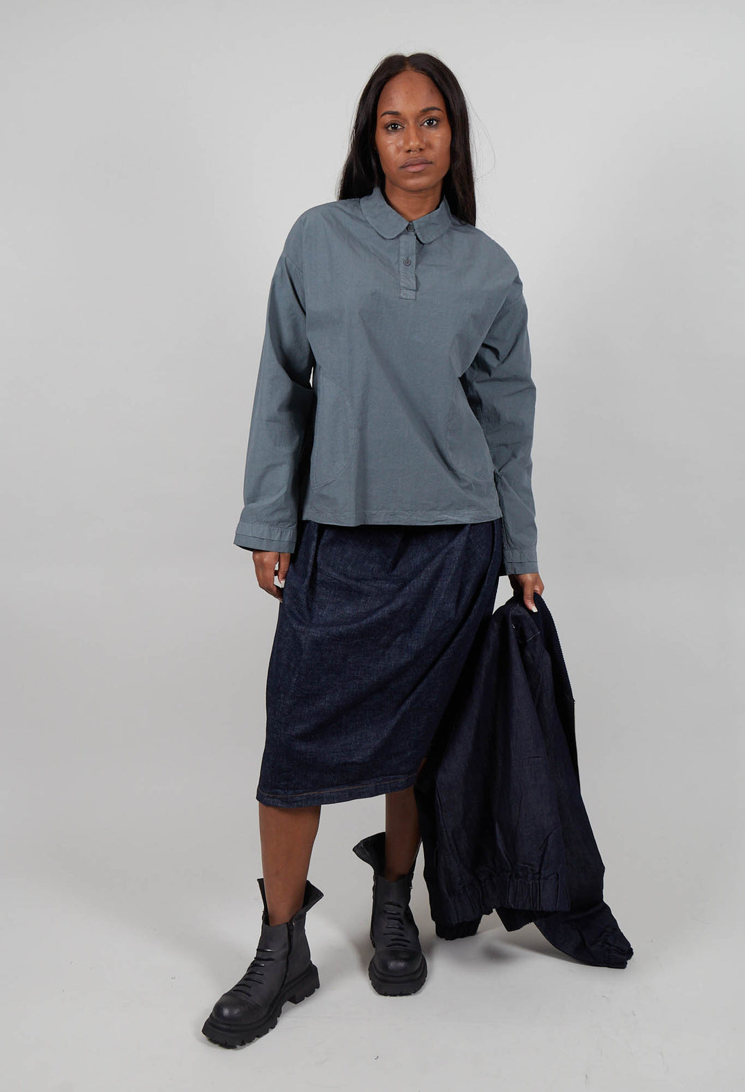 Long Sleeve Polo Shirt in Asfalto