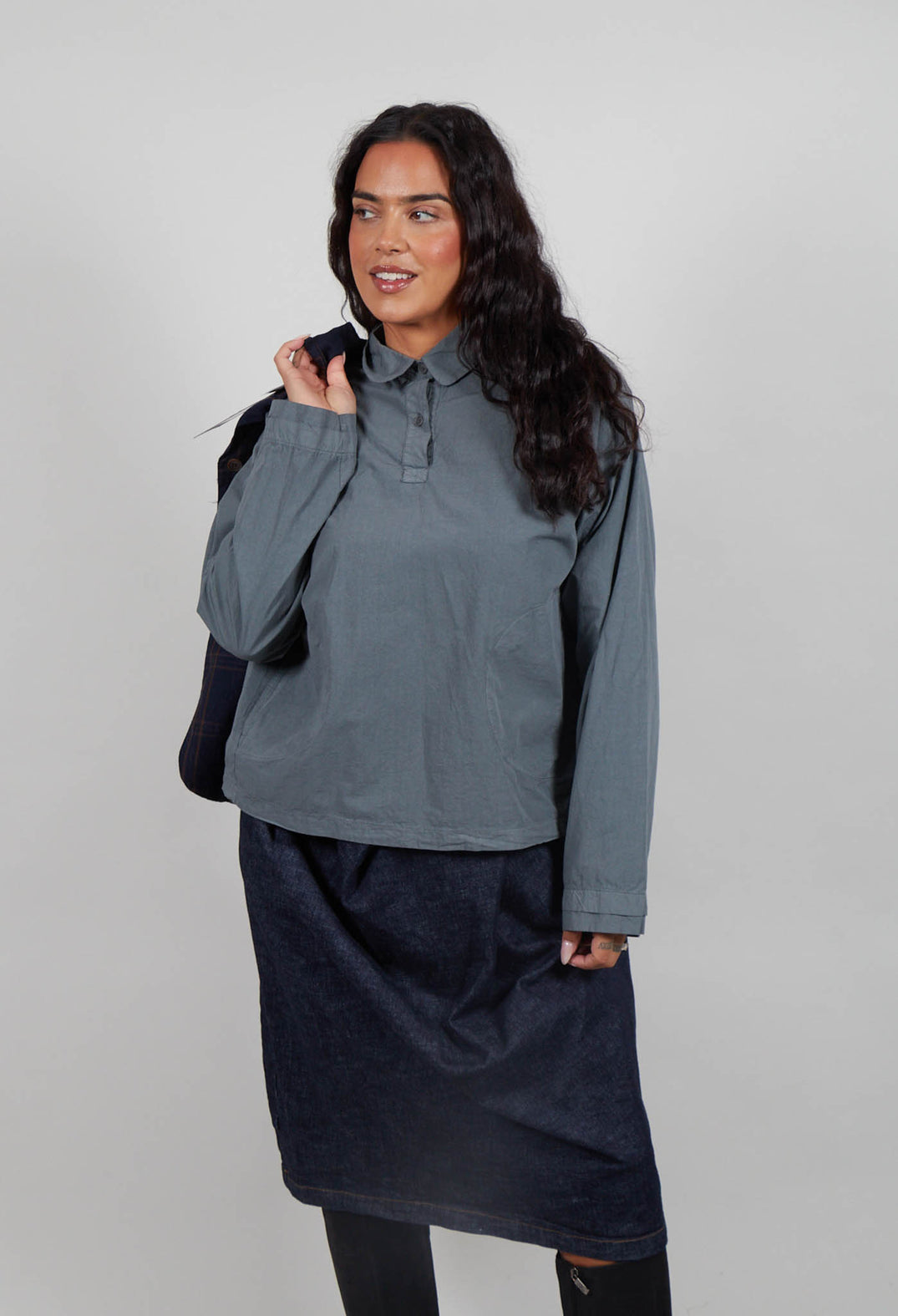 Long Sleeve Polo Shirt in Asfalto