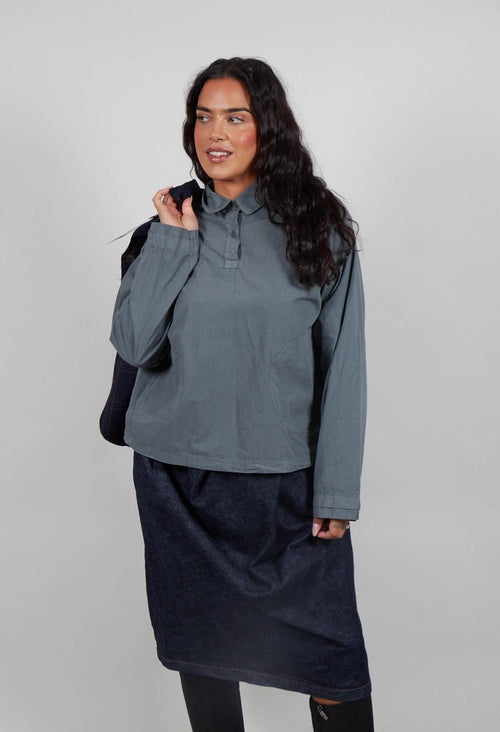 Long Sleeve Polo Shirt in Asfalto