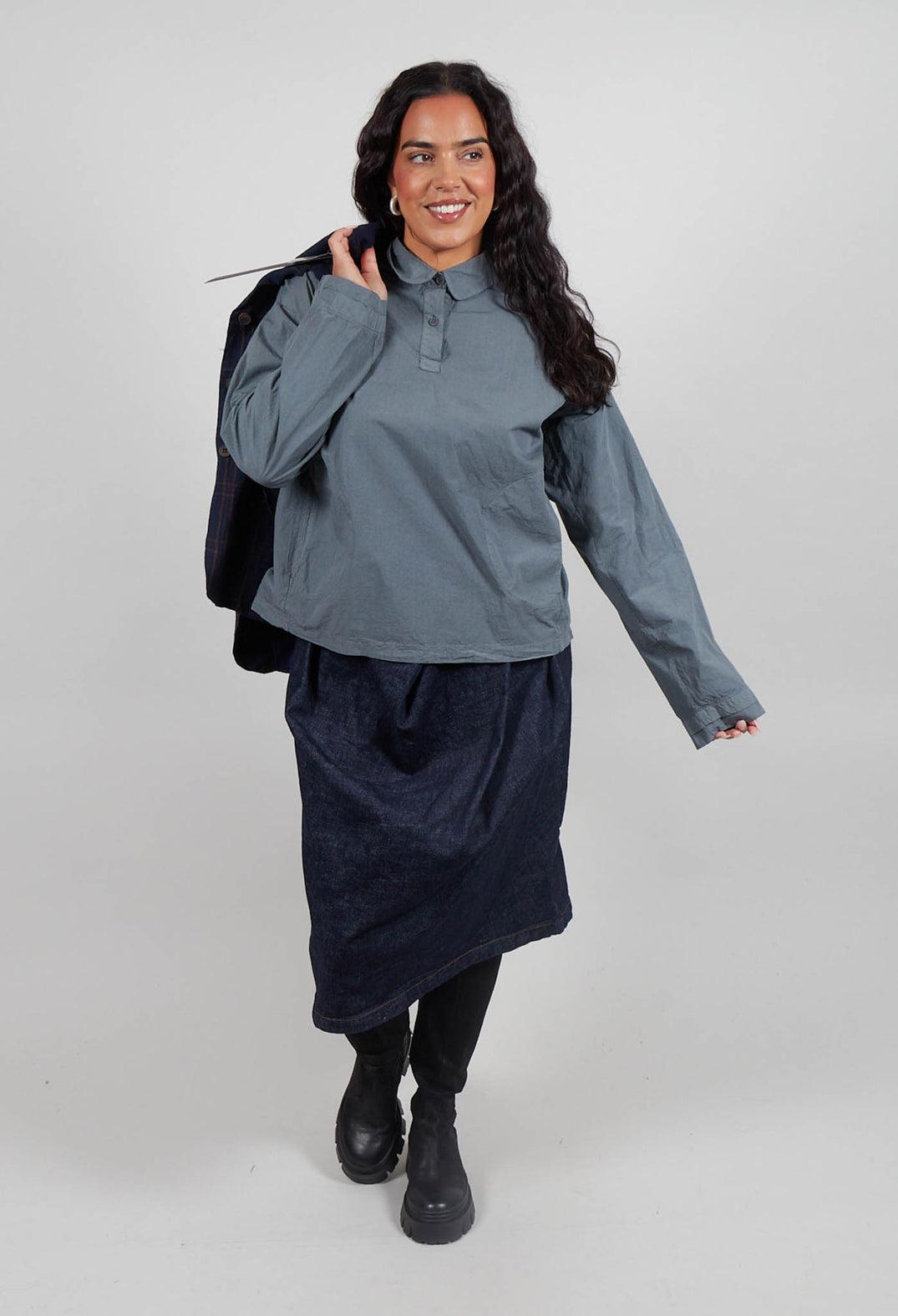 Long Sleeve Polo Shirt in Asfalto