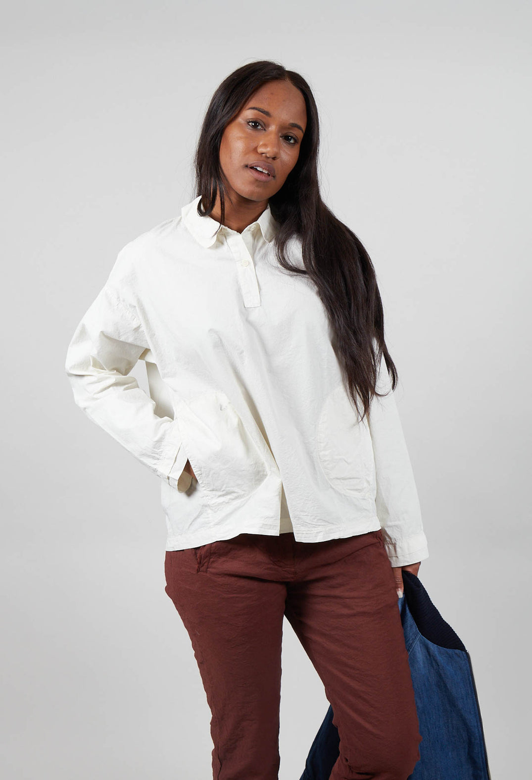 Long Sleeve Polo Shirt in Chalk