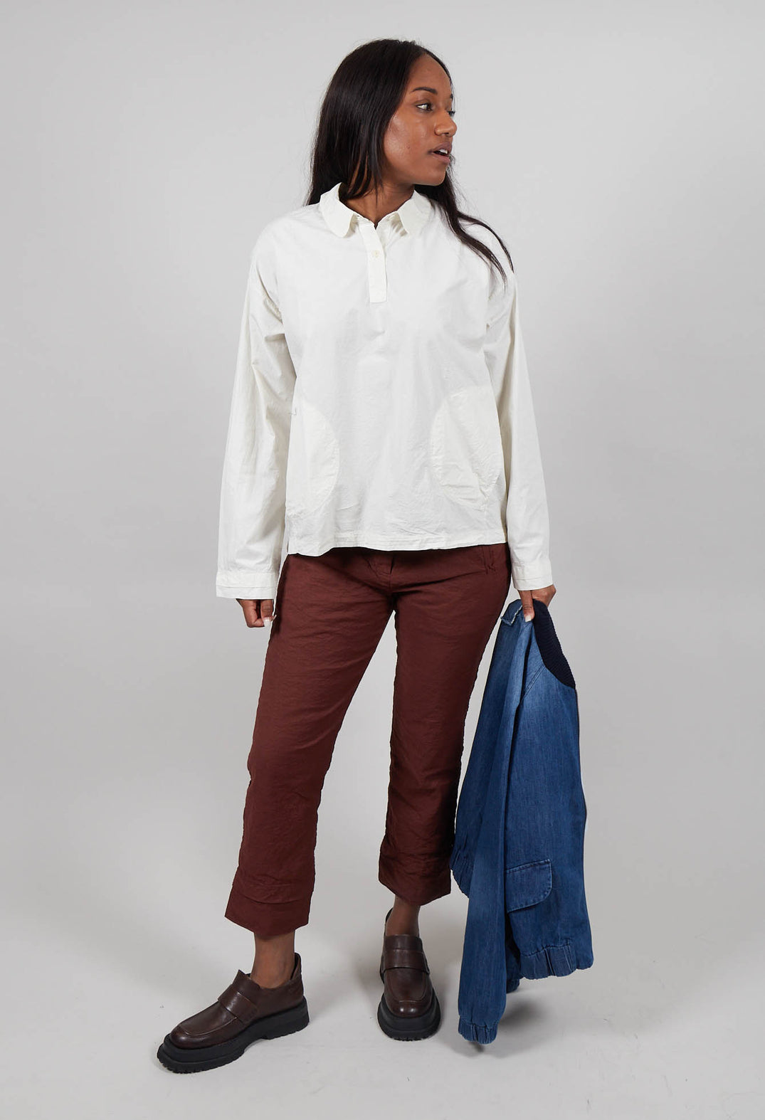 Long Sleeve Polo Shirt in Chalk