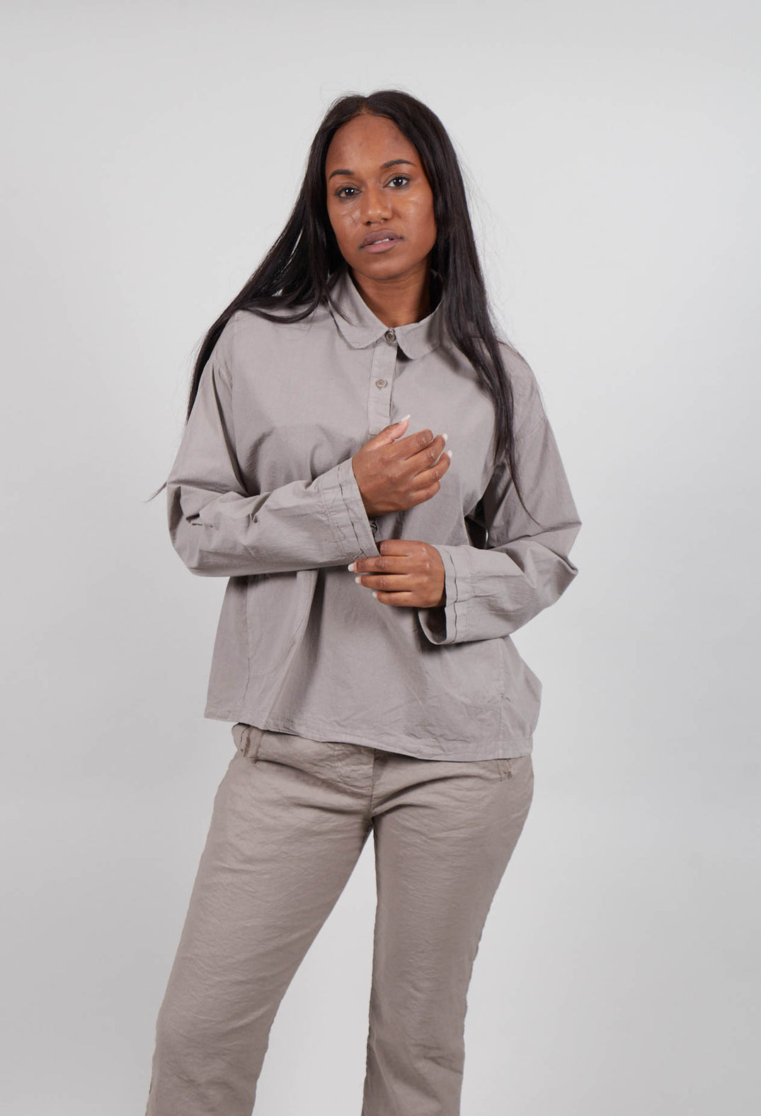 Long Sleeve Polo Shirt in Tortora